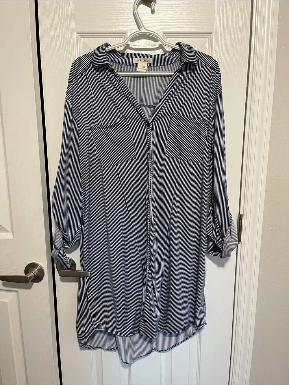 Passport Navy and White Striped Button-Front Dress